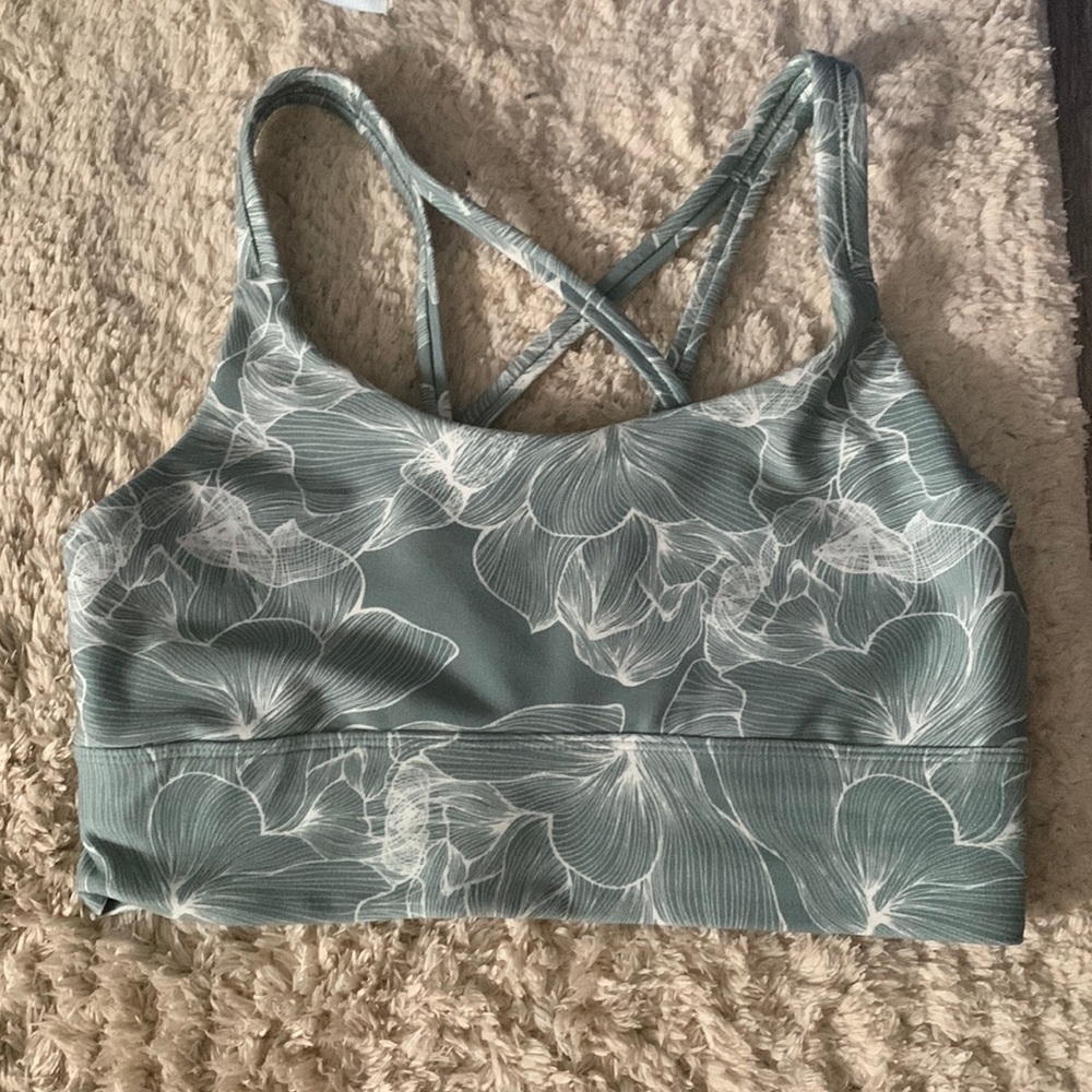 Green and White Sports Bra